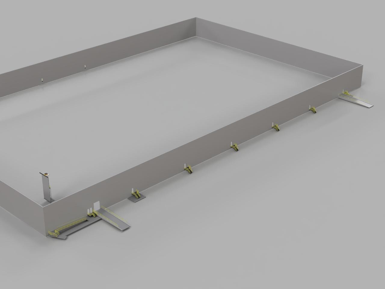 Marble Warehouse Dock — roof clamp detail rendering