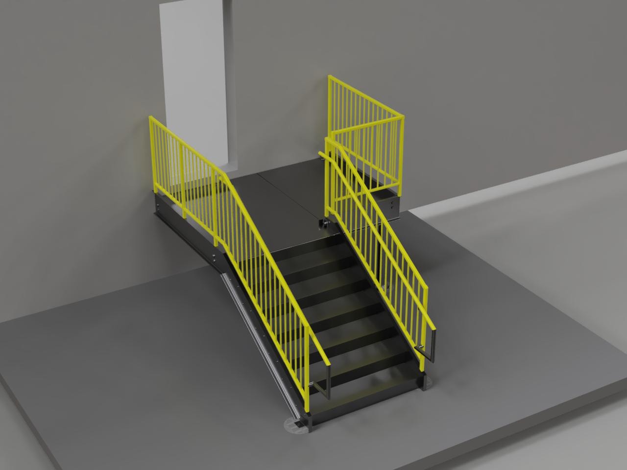 Marble Warehouse Dock — elevator lift cage with yellow safety cage and platform