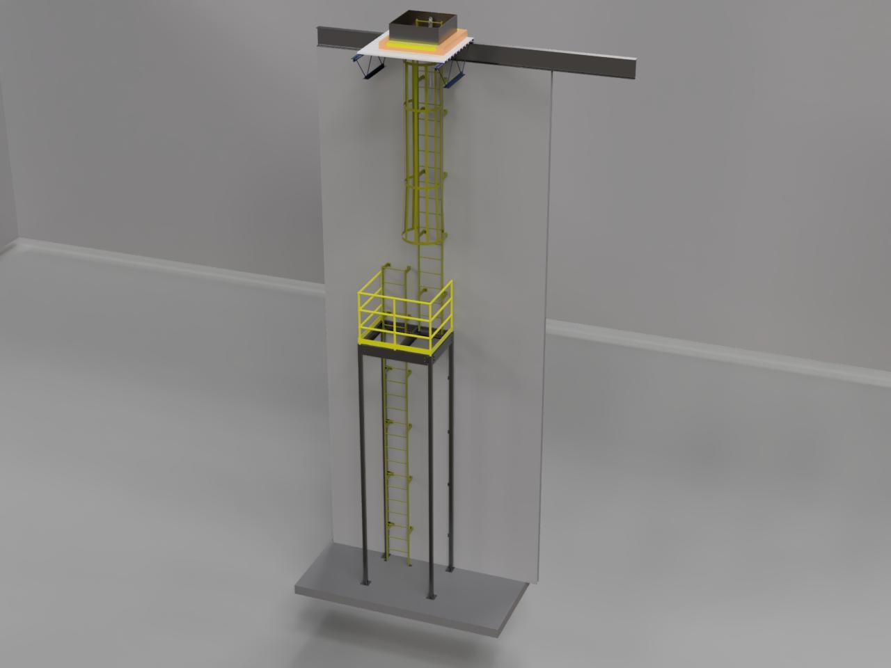 Marble Warehouse Dock — full dock ramp system with yellow safety rails and stair landing