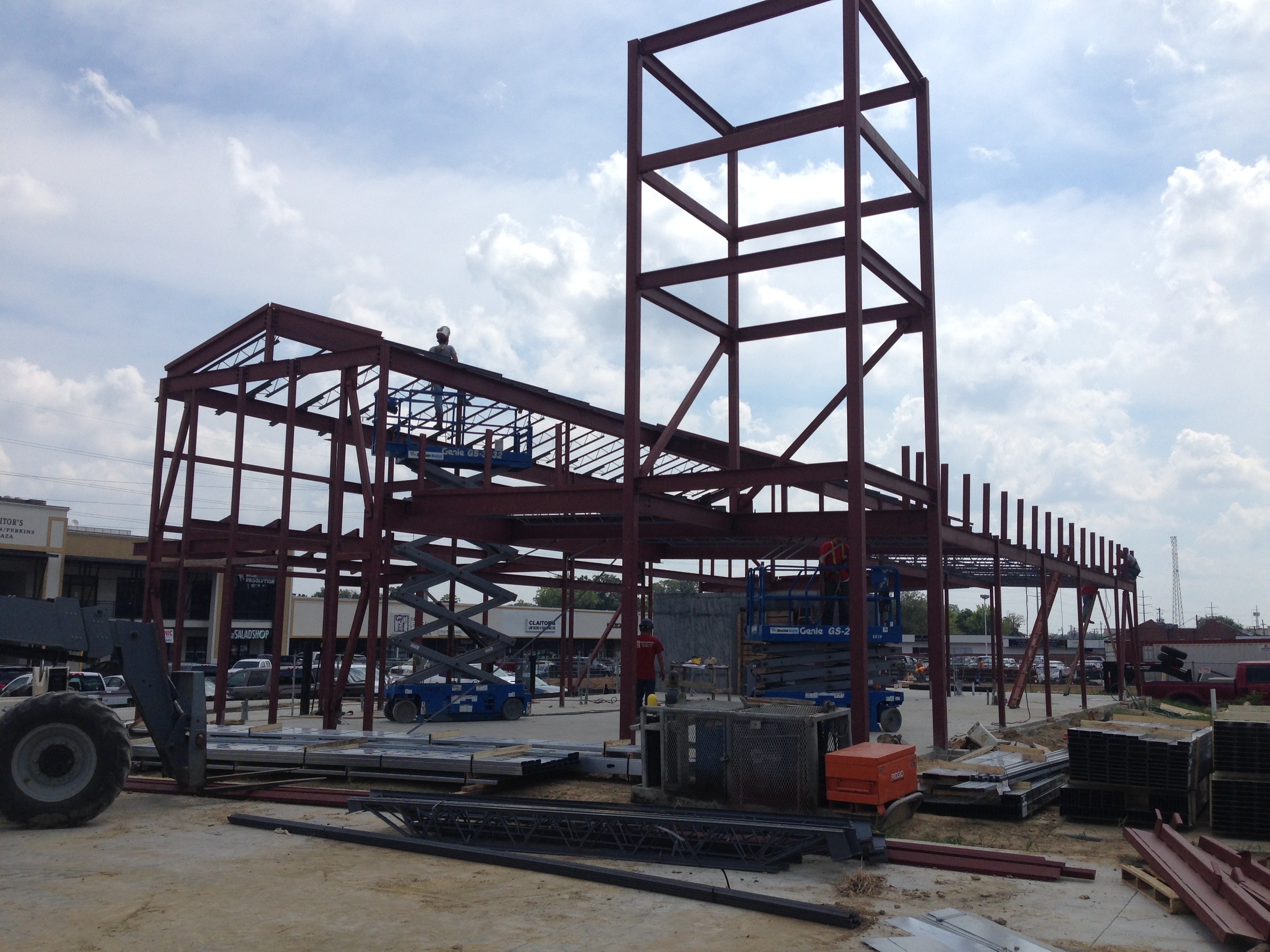 Red River Bank structural steel and bell tower framing