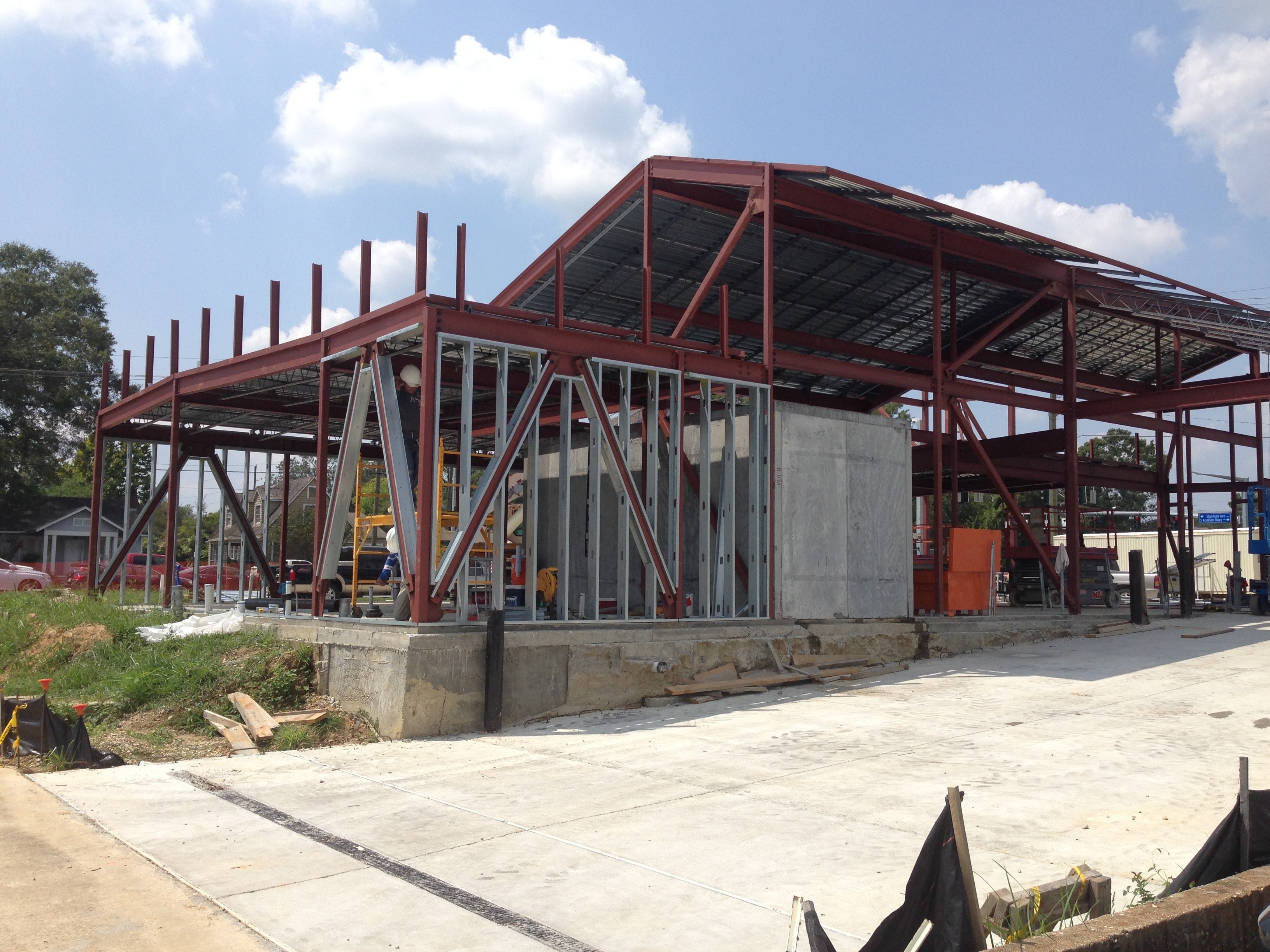 Red River Bank parapet support steel and wind bracing